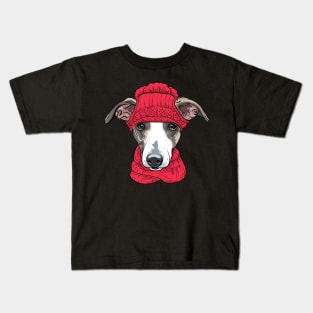 Copy of Italian Greyhound in winter hat Kids T-Shirt